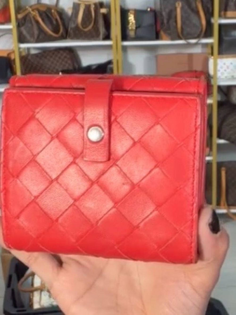 Bottega Veneta Red Intrecciato Leather Snap Wallet